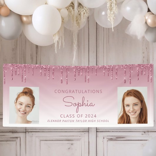 Klasse van 2024 Bourgogne Glitter 2-foto Afstudere Spandoek