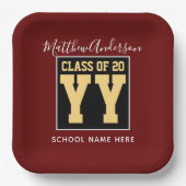 Klasse van 2024 Bourgogne Zwart en Goud Afstuderen Papieren Bordje (Voorkant)