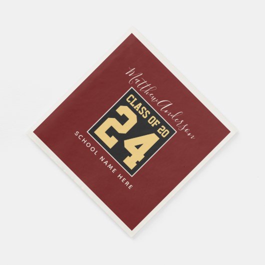 Klasse van 2024 Bourgogne Zwart en Goud Afstuderen Servet (Hoek)