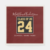 Klasse van 2024 Bourgogne Zwart en Goud Afstuderen Servet (Voorkant)