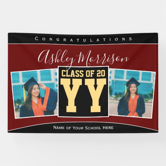 Klasse van 2024 Bourgogne Zwart Goud Afstuderen Fo Spandoek (Horizontaal)