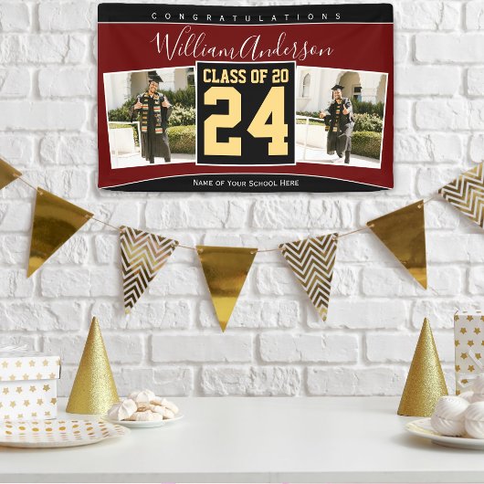Klasse van 2024 Bourgogne Zwart Goud Afstuderen Fo Spandoek