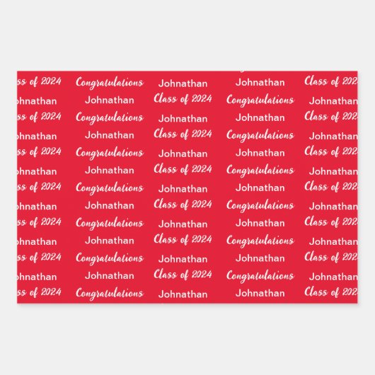 Klasse van 2024 Bright Red Gefeliciteerd Afstudeer Inpakpapier Vel (Voorkant 3)