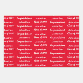 Klasse van 2024 Bright Red Gefeliciteerd Afstudeer Inpakpapier Vel