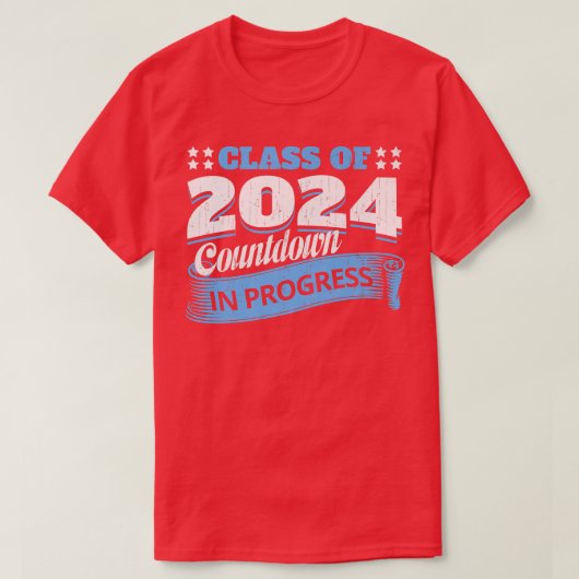 Klasse van 2024 Countdown Funny Afstuderen Student T-shirt (Design voorkant)