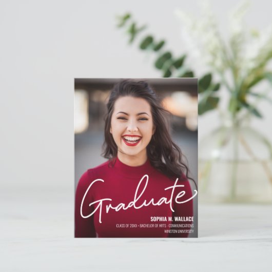 Klasse van 2024 custom University Afstuderen Foto Aankondiging (Staand voorkant)