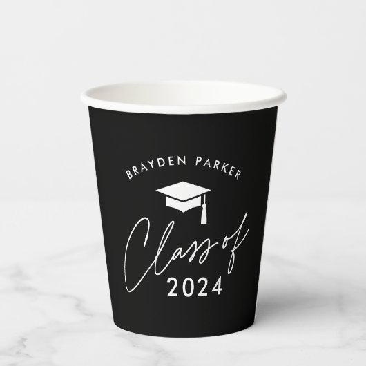 Klasse van 2024 Eenvoudig Afstuderen Papieren Bekers (Achterkant)