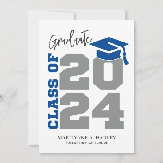 Klasse van 2024 Eenvoudig Blauw Afstuderen Aankond Aankondiging (Voorkant)