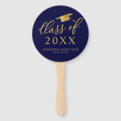 Klasse van 2024 Eenvoudig Elegant Goud Blauw Afstu Handwaaier (Achterkant)