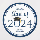 Klasse van 2024 Eenvoudig Elegant Navy Blue Afstud Labels (Design 2)