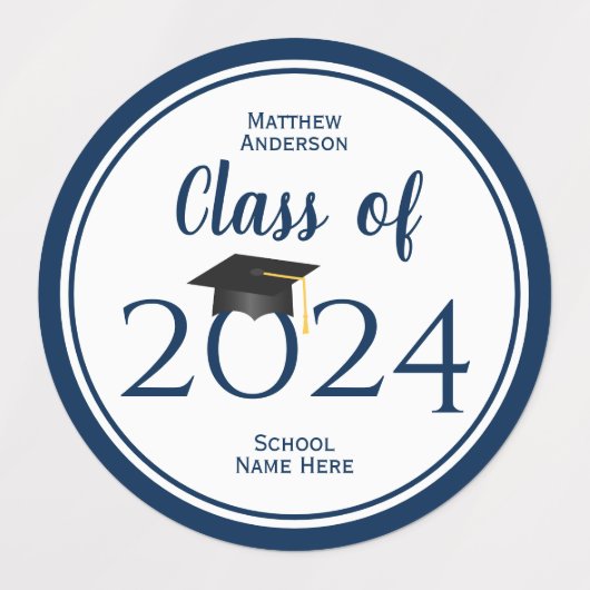 Klasse van 2024 Eenvoudig Elegant Navy Blue Afstud Labels (Design 1)