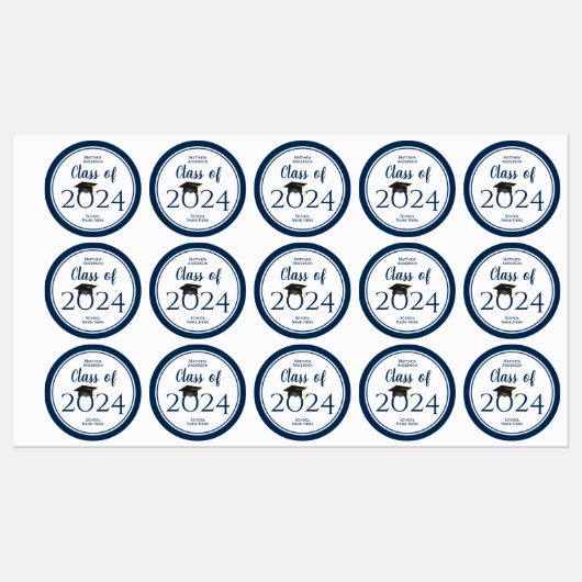 Klasse van 2024 Eenvoudig Elegant Navy Blue Afstud Labels (Vel)