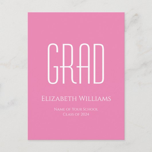 Klasse van 2024 Eenvoudig Roze Afstuderen Aankondigingskaart (Voorkant)