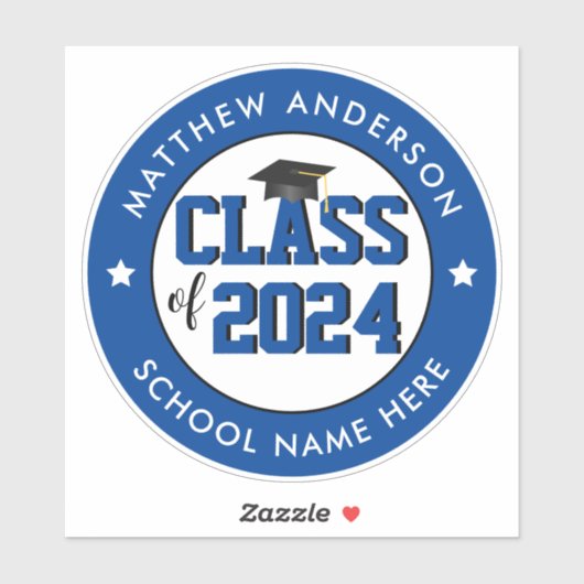 Klasse van 2024 Elegant Blue Afstuderen Sticker (Vel)