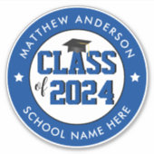 Klasse van 2024 Elegant Blue Afstuderen Sticker (Voorkant)