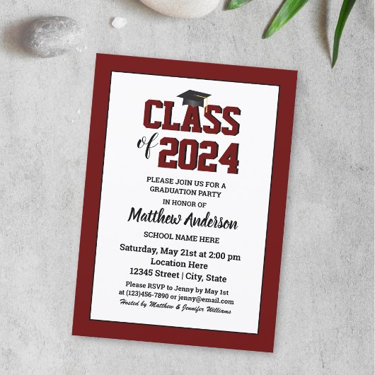 Klasse van 2024 Elegant Bourgogne Donkerrood Afstu Kaart