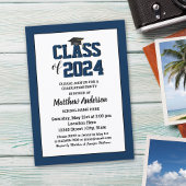 Klasse van 2024 Elegant Navy Blue Afstuderen Kaart