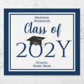 Klasse van 2024 Elegant Navy Blue Graduation Party Sparkling Wijnetiket (Enkel label)
