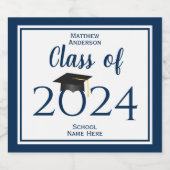 Klasse van 2024 Elegant Navy Blue Graduation Party Sparkling Wijnetiket (Enkel label)