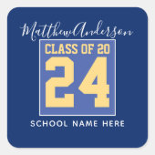 Klasse van 2024 Elegant Royal Blue & Gold Afstuder Vierkante Sticker (Voorkant)