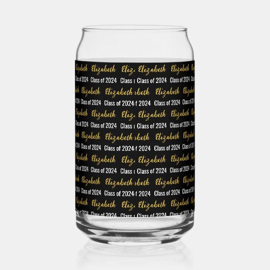 Klasse van 2024 en Graduate's Naam Zwart Wit Goud Blikvorm Glas (Rechts)