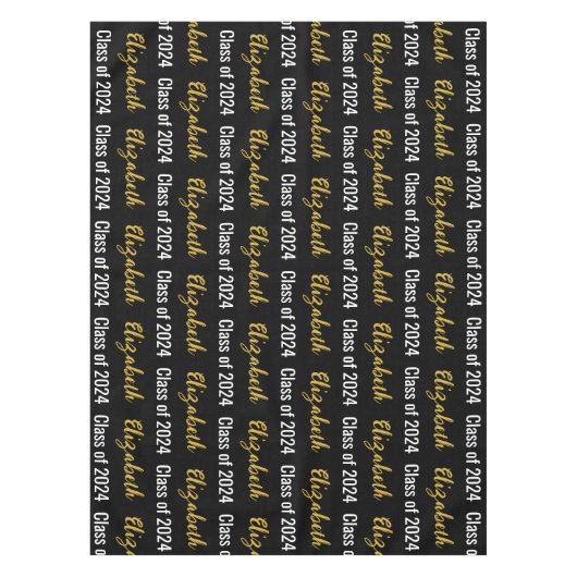 Klasse van 2024 en Graduate's Naam Zwart Wit Goud Tafelkleed (Voorkant)