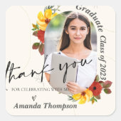 Klasse van 2024 Foto Bloemen Afstuderen Dank u Vierkante Sticker (Voorkant)