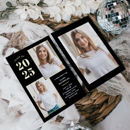 Klasse van 2024 | Foto Zwart en Goud Afstudeerder Folie Uitnodiging