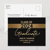 Klasse van 2024 Gold and Black Afstuderen Aankondi Briefkaart (Voorkant / Achterkant)