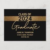 Klasse van 2024 Gold and Black Afstuderen Aankondi Briefkaart (Voorkant)