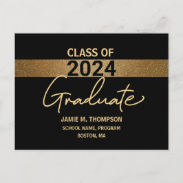 Klasse van 2024 Gold and Black Afstuderen Aankondi Briefkaart