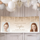 Klasse van 2024 Gold Glitter 2-foto Afstuderen Spandoek