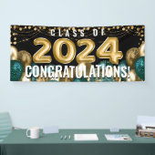 Klasse van 2024 Gold Glitter Balloons Afstuderen Spandoek (Beurs)