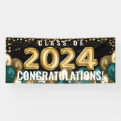Klasse van 2024 Gold Glitter Balloons Afstuderen Spandoek (Horizontaal)