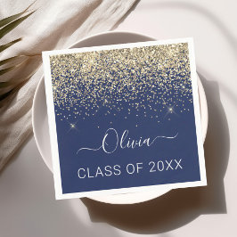 Klasse van 2024 Gold Navy Blue Glitter Afstuderen Servet