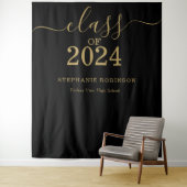 Klasse van 2024 Gold Script Afstuderen Backdrop Pr Wandkleed (In situ)
