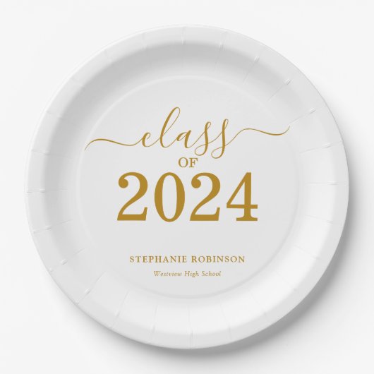 Klasse van 2024 Gold Script Afstuderen Papieren Bordje (Voorkant)