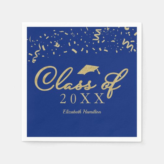 Klasse van 2024 Gold Script Graduation Party Blauw Servet (Voorkant)