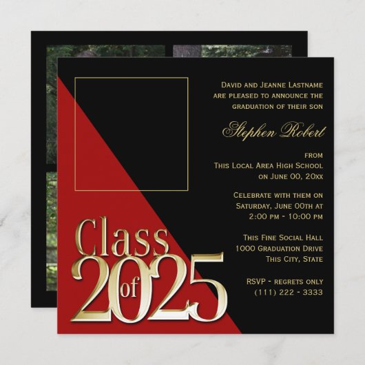 Klasse van 2024 Goud Afstudeerder Rood en Zwart me Kaart (Voorkant / Achterkant)