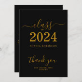 Klasse van 2024 Goud Zwart Afstuderen Dank u Kaart (Voorkant / Achterkant)