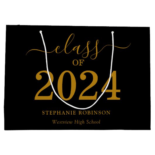 Klasse van 2024 Gouden Script op zwart Afstuderen Groot Cadeauzakje (Achterkant)