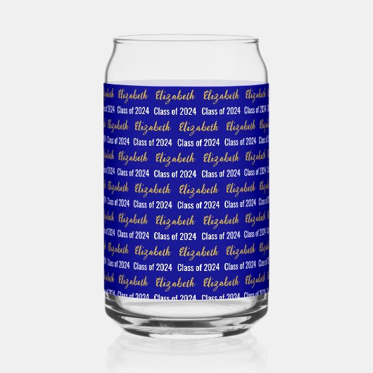 Klasse van 2024 Graduate's Naam Donkerblauw Wit Go Blikvorm Glas (Voorkant)