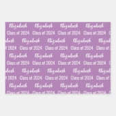 Klasse van 2024 Graduate's Naam Lavendel en Wit Inpakpapier Vel (Voorkant 3)