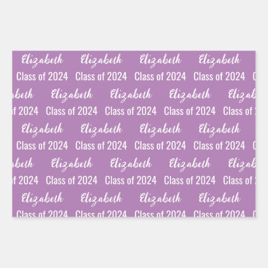 Klasse van 2024 Graduate's Naam Lavendel en Wit Inpakpapier Vel (Voorkant)