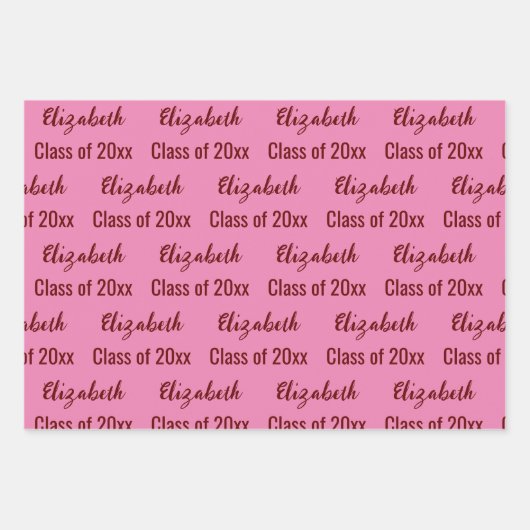 Klasse van 2024 Graduate's Naam Roze en Donkerrood Inpakpapier Vel (Voorkant 2)