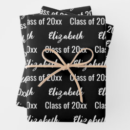 Klasse van 2024 Graduate's Naam Zwart-wit Inpakpapier Vel