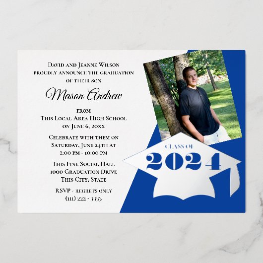 Klasse van 2024 Graduation Cap Folie Invitation Folie Uitnodiging (Voorkant)