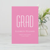 Klasse van 2024 Graduation Party Minimalist Roze Kaart (Staand voorkant)