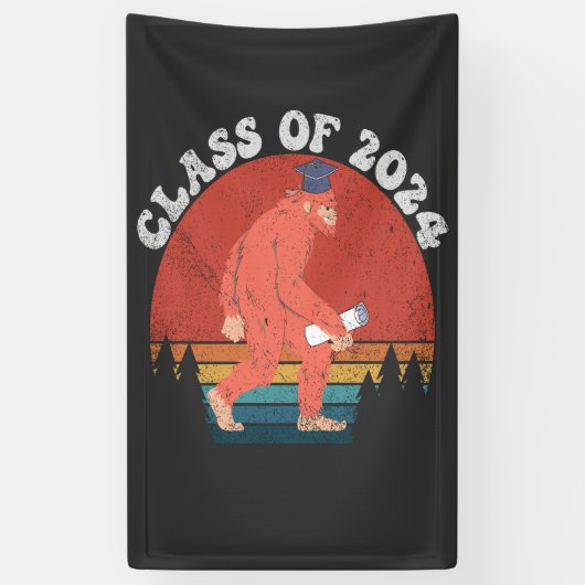 Klasse van 2024 Grappig Afstuderen Bigfoot Retro G Spandoek (Verticaal)