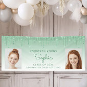 Klasse van 2024 Green Glitter 2-foto Afstuderen Spandoek